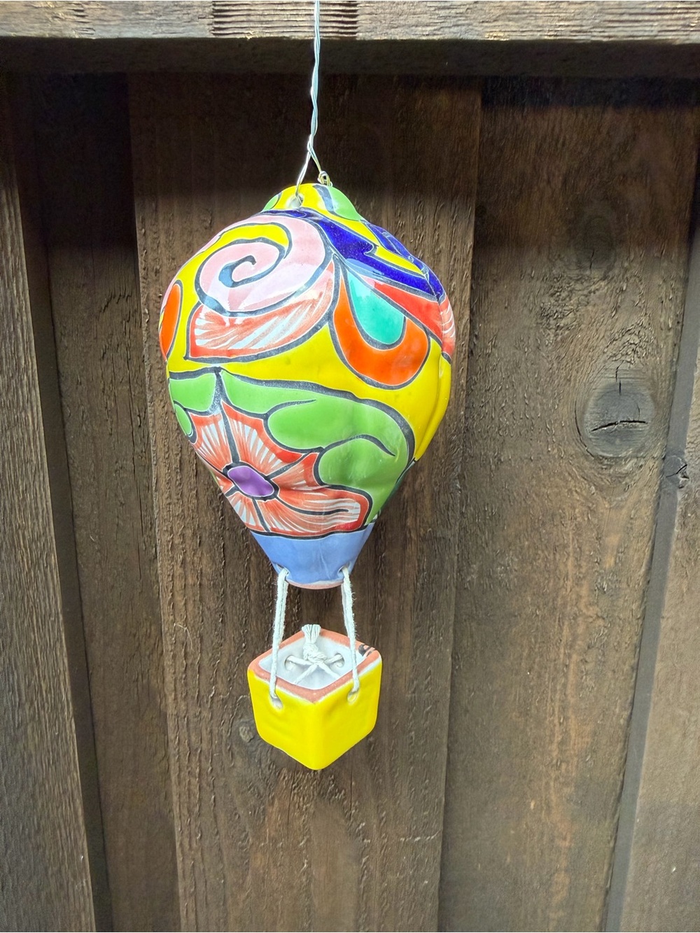 Hand-Painted Talavera  Hot Air Balloon Hanging Accent - Yellow Multi